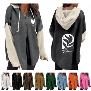 Casual Long Sleeve Button Hooded Sweatshirts
